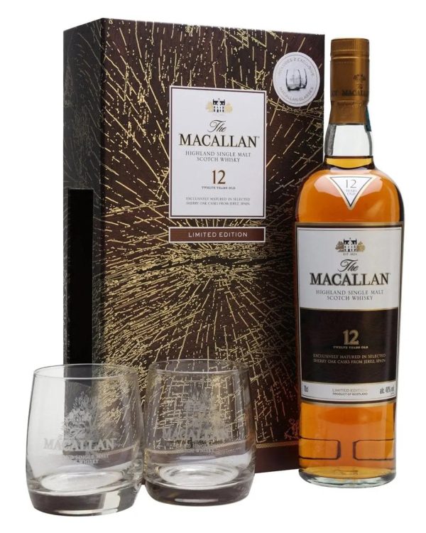 The Macallan 12 Year Old Sherry Oak Whisky with Two Glasses Gift Set, 70 cl Online