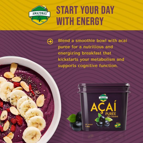 AMAZONAS4U Acai Puree with Guarana - 3.2kg Tub | Frozen Superfood Blend for Health-Conscious Living Online Hot Sale