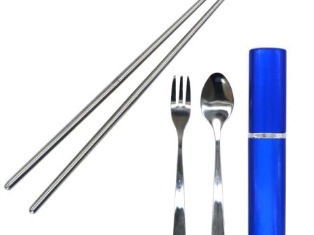 Onyx 3 Piece Stainless Steel Travel Cutlery Set - Blue Hot on Sale