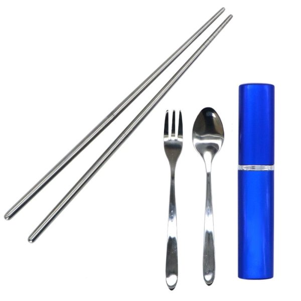 Onyx 3 Piece Stainless Steel Travel Cutlery Set - Blue Hot on Sale