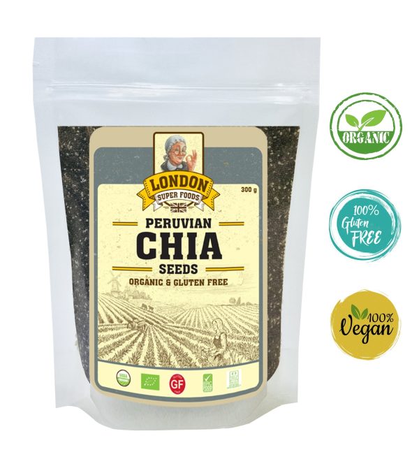 LONDON SUPER FOODS Organic Peruvian Chia Seeds, 300g- Gluten Free Online Sale