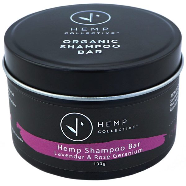 Hemp Collective Hemp Shampoo Bar Travel Tin 100g - Lavender & Rose Geranium For Sale