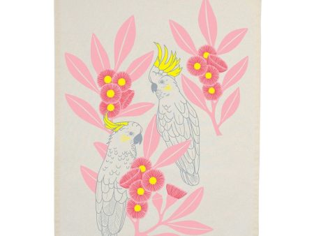 Earth Greetings Organic Cotton Tea Towel - Silver Gum Cockatoos Sale