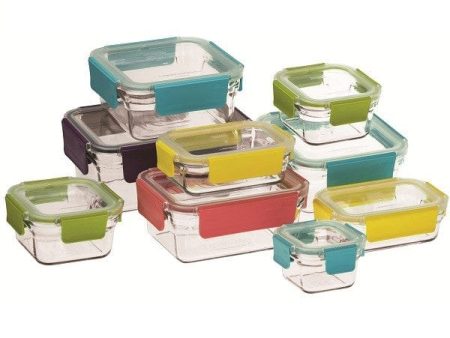 Glasslock Oven Safe Premium Container Set 9 Pieces Coloured Clip Lids on Sale