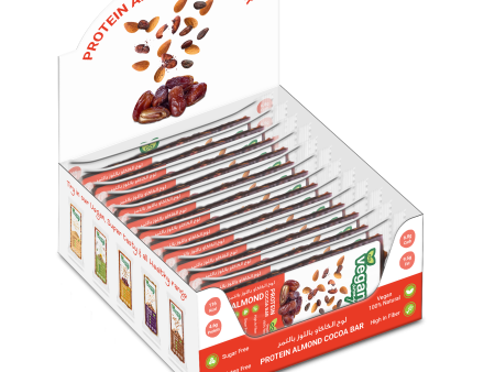 VEGAN WAY Protein Almond Cocoa Bar with Dates, Pack of 12 Pcs (40g each) - Vegan, Gluten Free, Non GMO For Sale