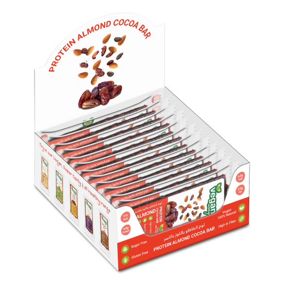 VEGAN WAY Protein Almond Cocoa Bar with Dates, Pack of 12 Pcs (40g each) - Vegan, Gluten Free, Non GMO For Sale