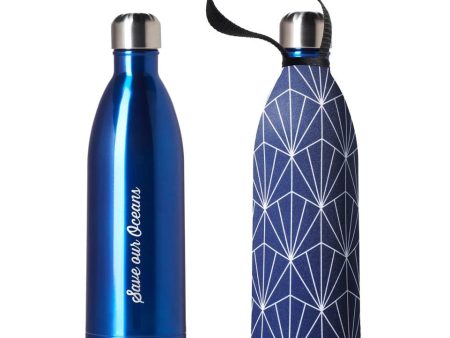 BBBYO Blue Stainless Steel Water Bottle with Cover 1 Litre - Beam For Sale