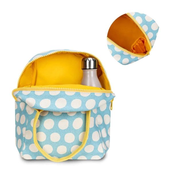 Fluf Zipper Lunch Bag - Blue Polka Dot Online now