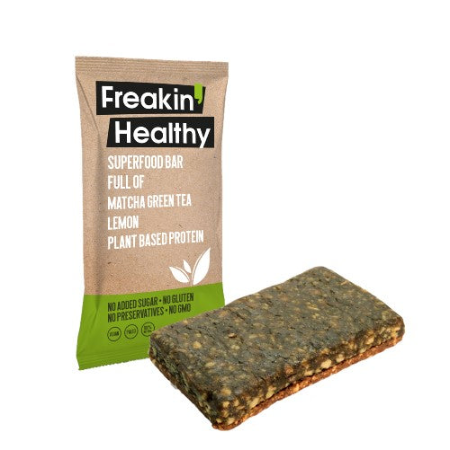 FREAKIN  HEALTHY Matcha Green Tea & Lemon Superfood Bar, 40g - Vegan, Gluten Free For Cheap