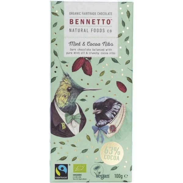 Bennetto Organic Chocolate 100g - Mint & Cocoa Nibs Sale