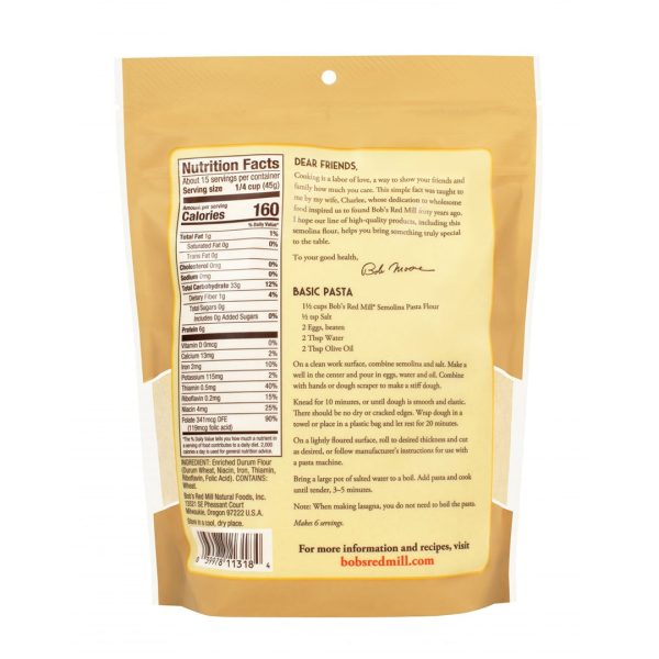 BOB S RED MILL Semolina Pasta Flour, 680g Discount