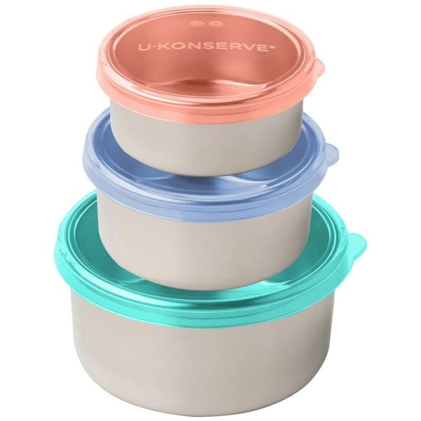 U Konserve Round Stainless Steel Containers Nesting Trio - Tropical Sky Silicone Lids For Discount