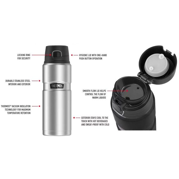 Thermos King Vacuum Insulated Bottle with Flip Lid 710ml - Matte Steel Online Hot Sale