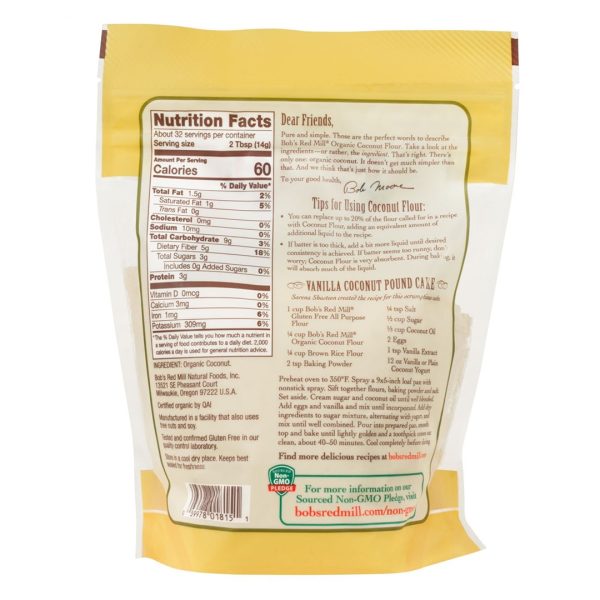 BOB S RED MILL Organic Coconut Flour, 453g, Gluten Free For Discount