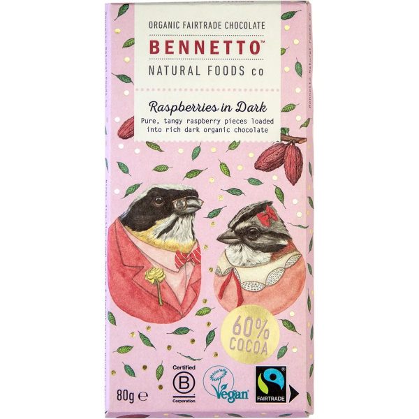 Bennetto Organic Dark Chocolate 80g - Raspberries Online