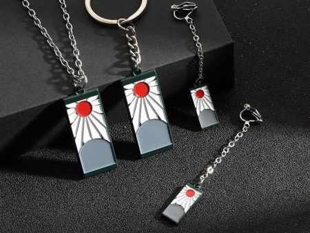 YMQAHWY Demon Slayer Necklace Keychain Earrings Japanese Anime Cartoon Tanjiro Kamado Jewelry Gift for Women Girls Sale