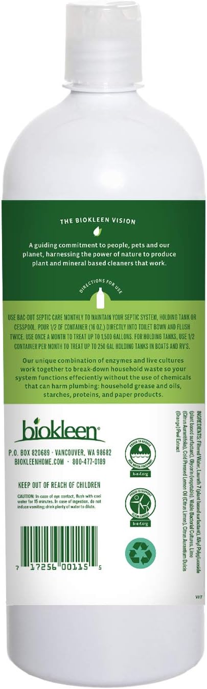 BIOKLEEN Bac-Out Septic Care - Pack of 6 (32 Oz each) For Sale