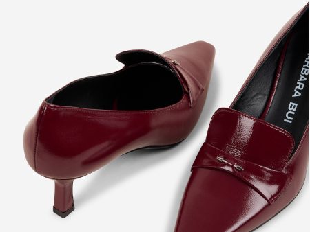 Mocassins à talon en cuir verni bordeaux Hot on Sale