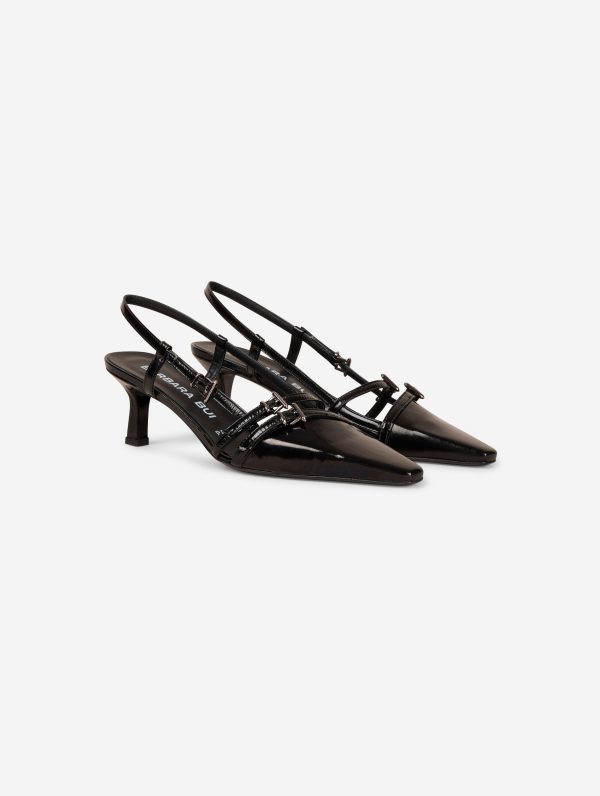 Escarpins ouverts en cuir verni noir Sale