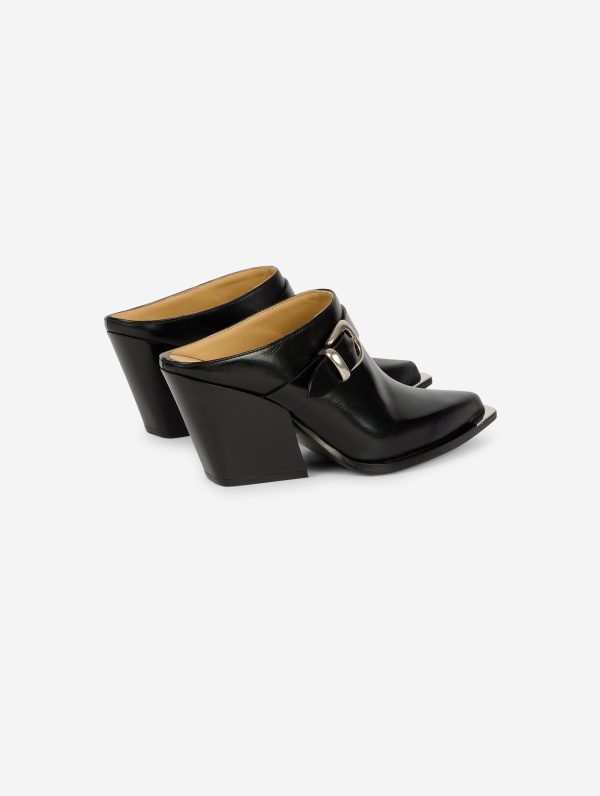 Mules bout fermé en cuir noir Fashion